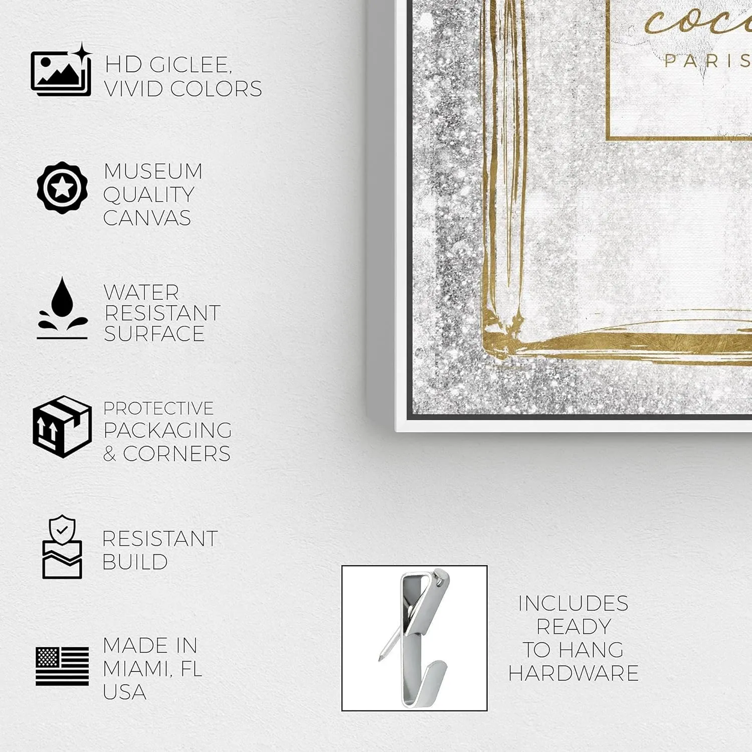 Oliver Gal Fashion and Glam Wall Art Canvas Prints Gold Infinite Perfume Home Décor, 16x24, White Frame