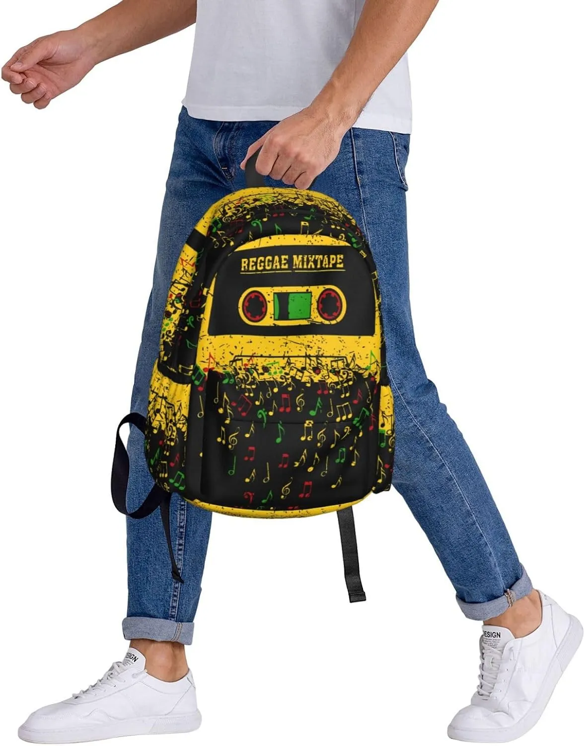 One Loves Jamaican Rasta Reggae Mixtape Music Casual Backpacks Large Travel Backpack Laptop Rucksack Sports Daypack Adjustable Strap Bag for Camping Hiking