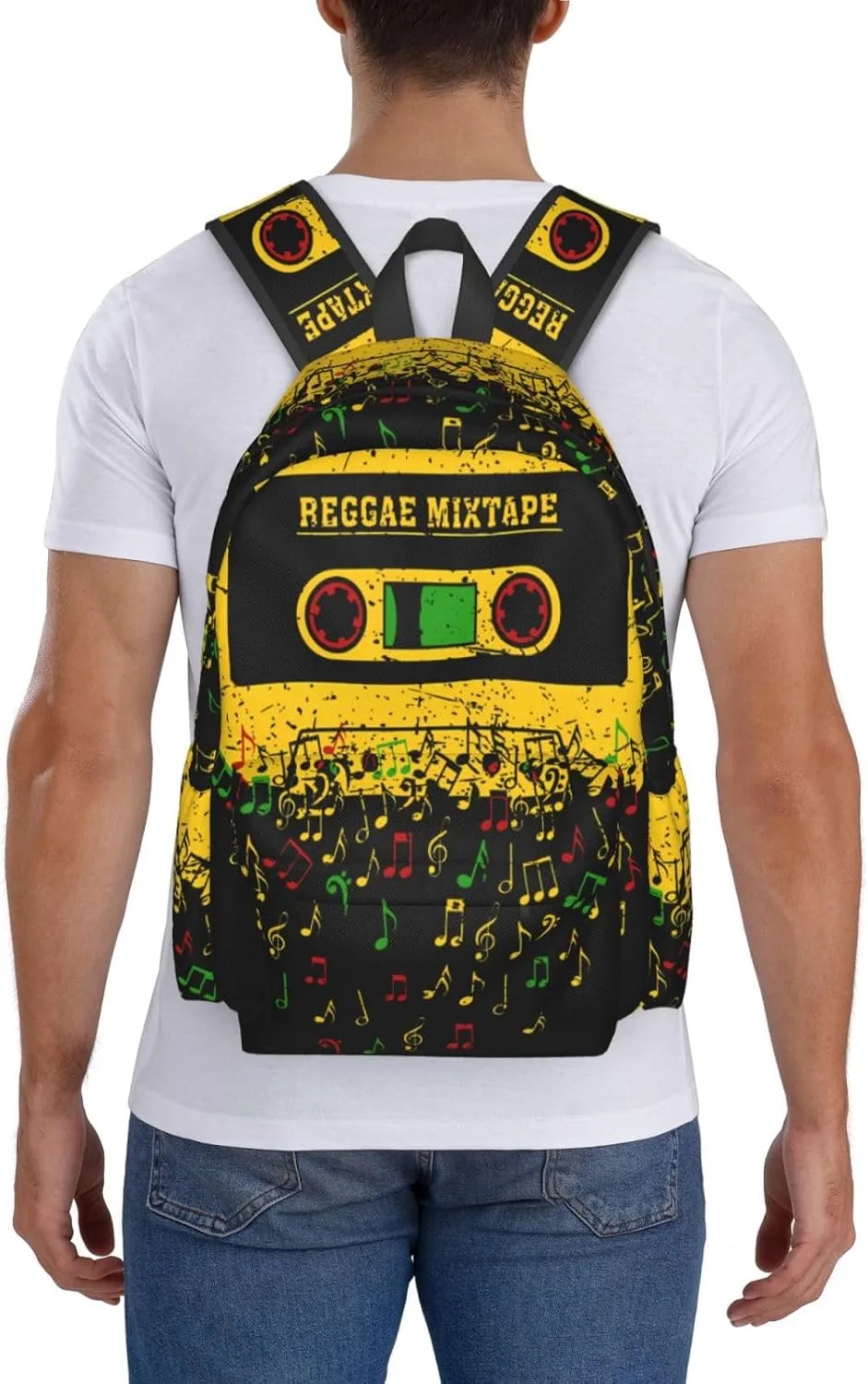 One Loves Jamaican Rasta Reggae Mixtape Music Casual Backpacks Large Travel Backpack Laptop Rucksack Sports Daypack Adjustable Strap Bag for Camping Hiking