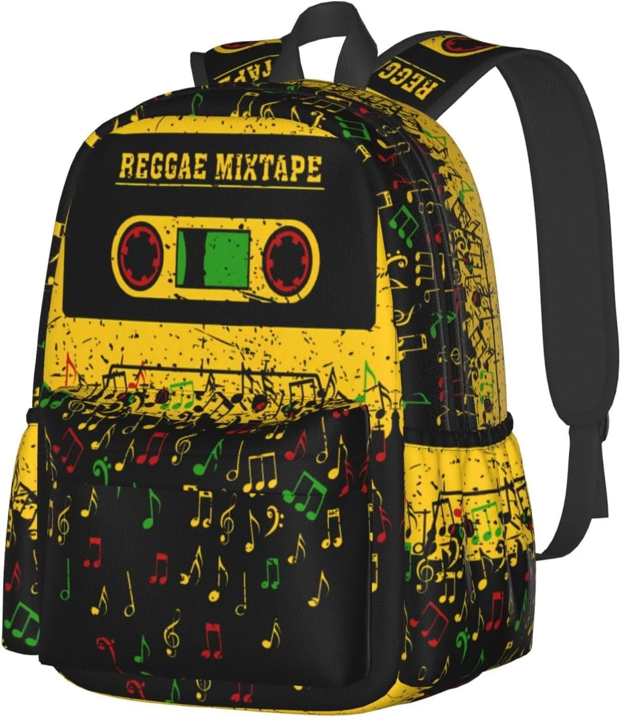 One Loves Jamaican Rasta Reggae Mixtape Music Casual Backpacks Large Travel Backpack Laptop Rucksack Sports Daypack Adjustable Strap Bag for Camping Hiking