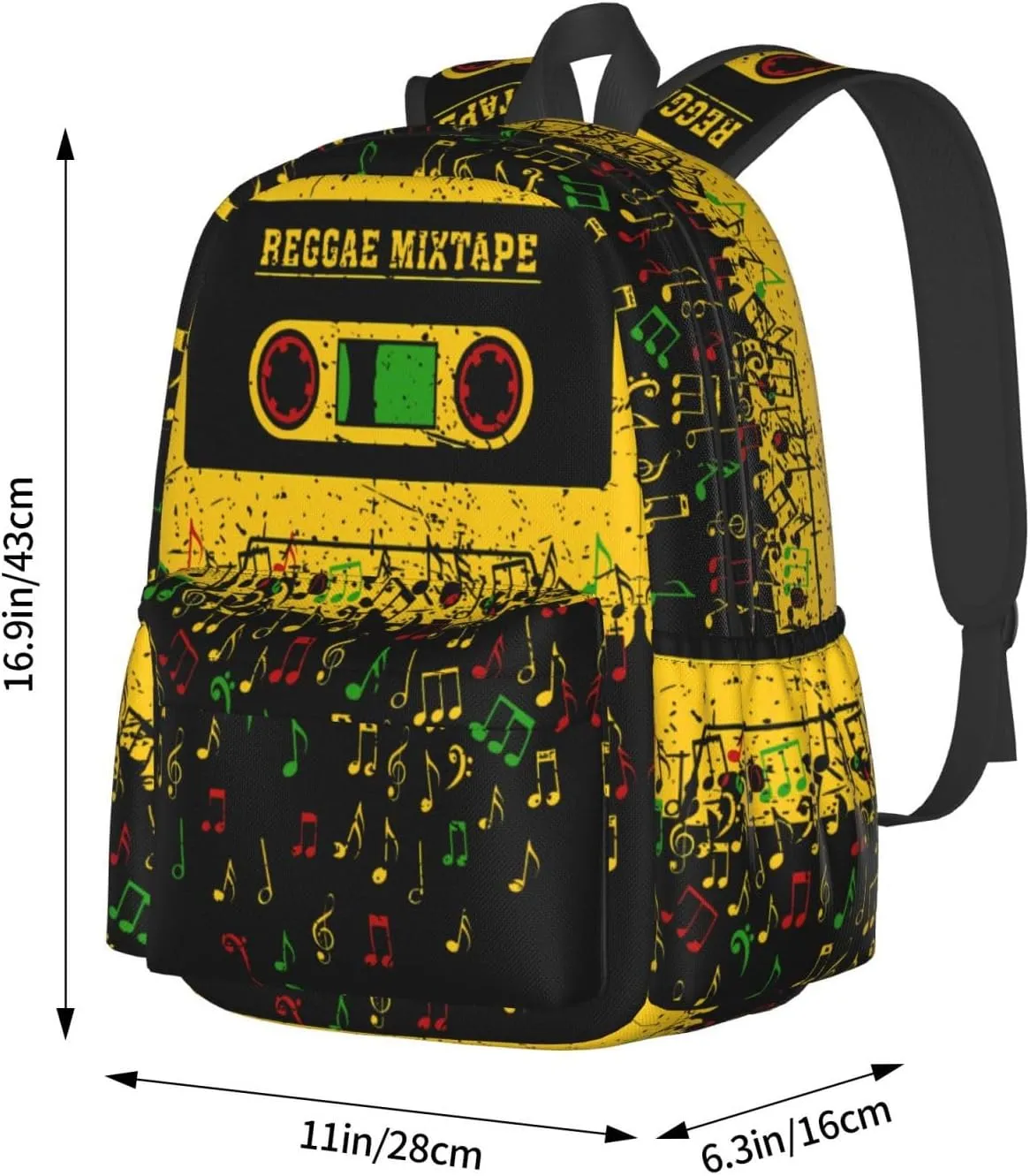 One Loves Jamaican Rasta Reggae Mixtape Music Casual Backpacks Large Travel Backpack Laptop Rucksack Sports Daypack Adjustable Strap Bag for Camping Hiking