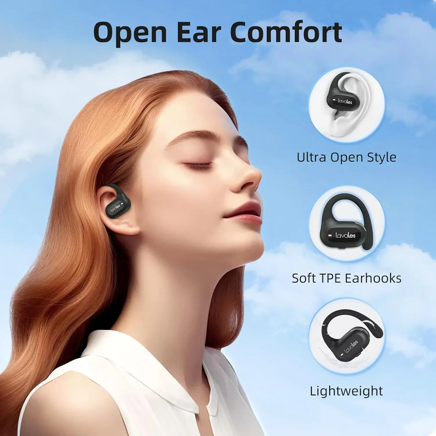 Open Ear Headphones - Bluetooth 5.4 Wireless Earbuds Built-in Mic with Earhooks - 47H Playtime, IPX5 - Fast Charging Sport Air Conduction Earbuds for Running,Walking,Workouts -Black