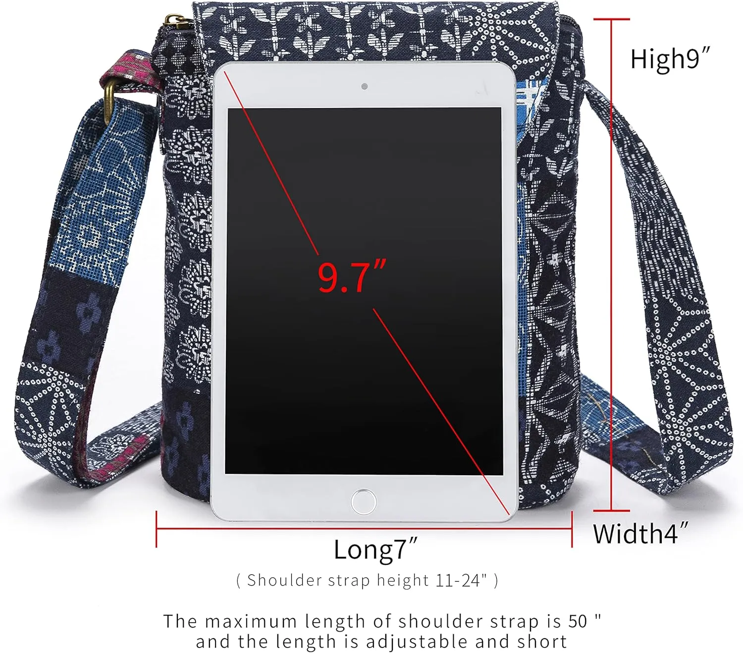 OPQRSTU Women's Retro Small Size Canvas Shoulder Bag Hippie Boho Crossbody Handbag