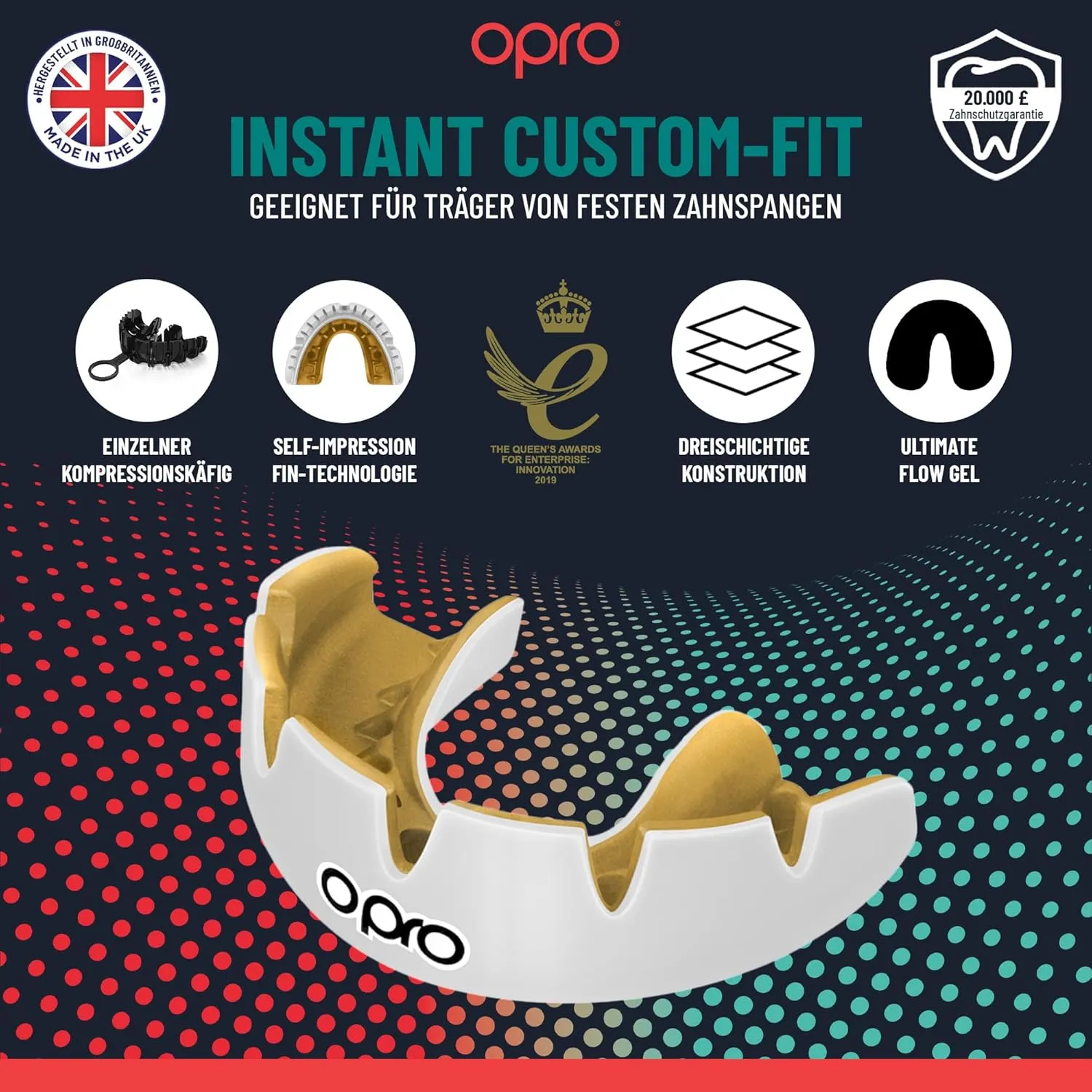 OPRO Braces Mouthguard – Custom-Fit, Slim & Breathable Design – Shock-Absorbing Sports Mouth Guard for Wrestling, Basketball, Football, MMA, Lacrosse, Hockey & More – Youth & Adult