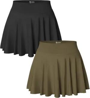 OQQ Women 2 Piece Skirts 2 in 1 Flowy Basic Versatile Stretchy Flared Casual Mini Skirts