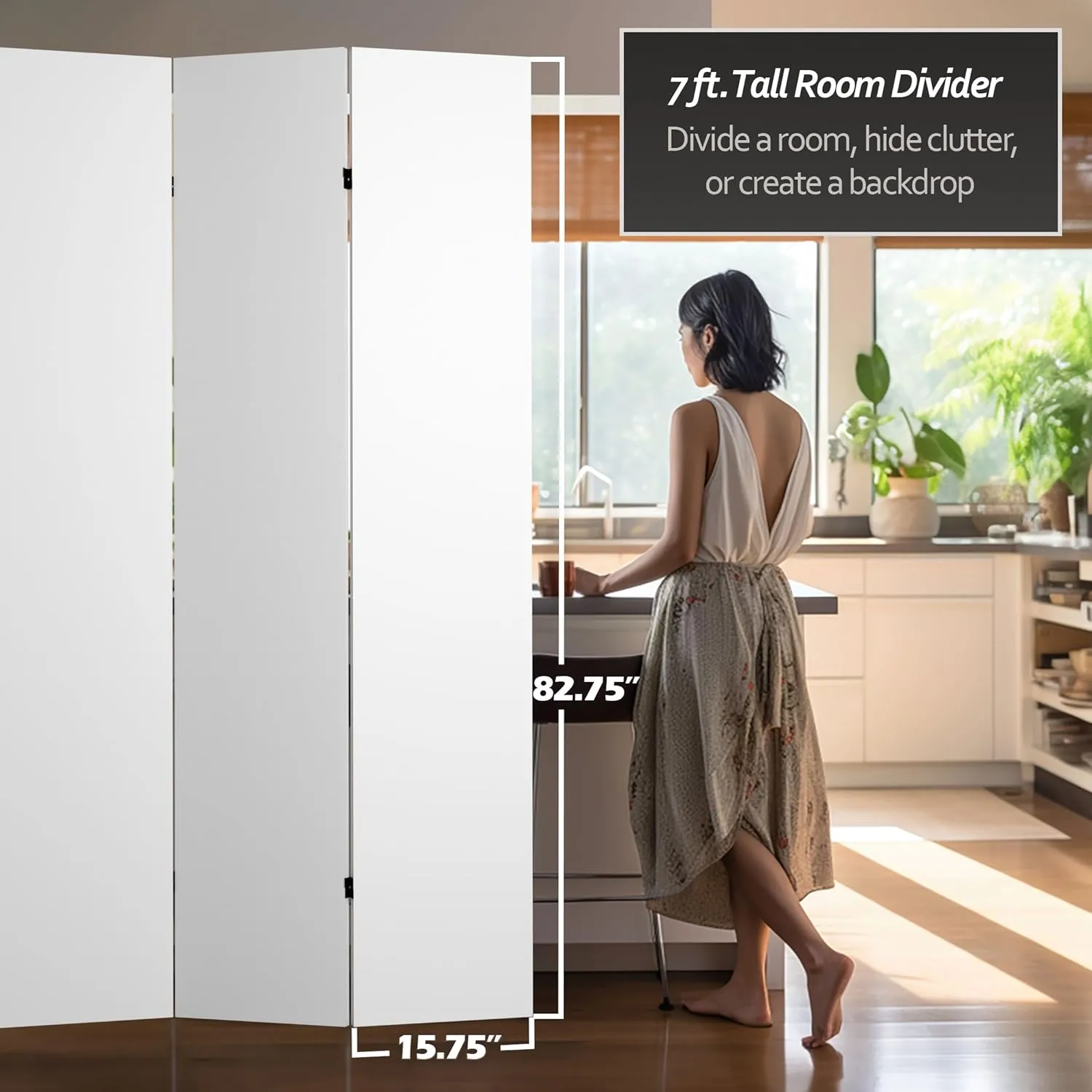 Oriental Furniture 7 ft. Tall Do It Yourself Canvas Room Divider - 3 Panels,White