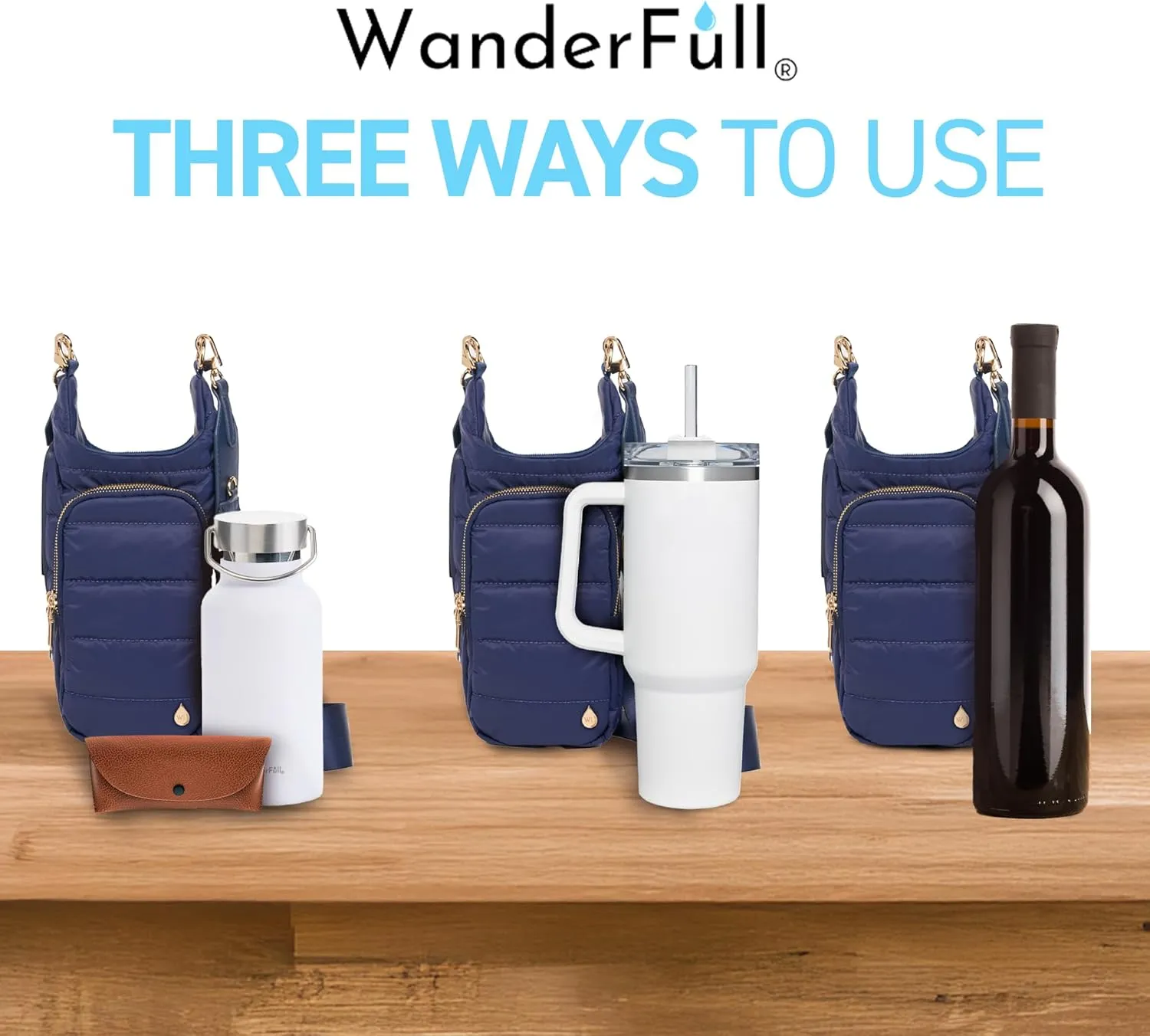 Original HydroBag Handle Collection | Large Crossbody Water Bottle Holder with Strap & Zipper Slot for Handle