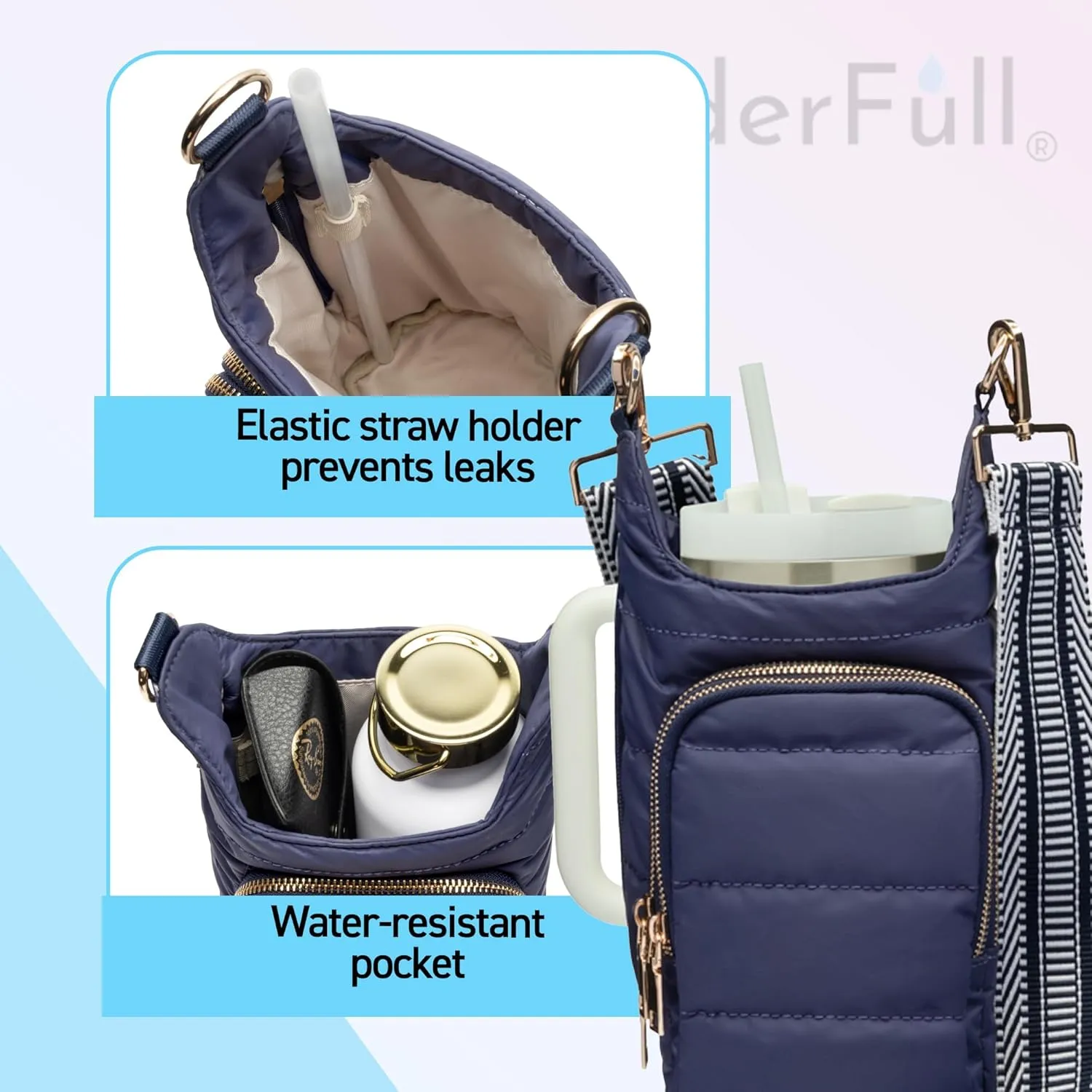 Original HydroBag Handle Collection | Large Crossbody Water Bottle Holder with Strap & Zipper Slot for Handle