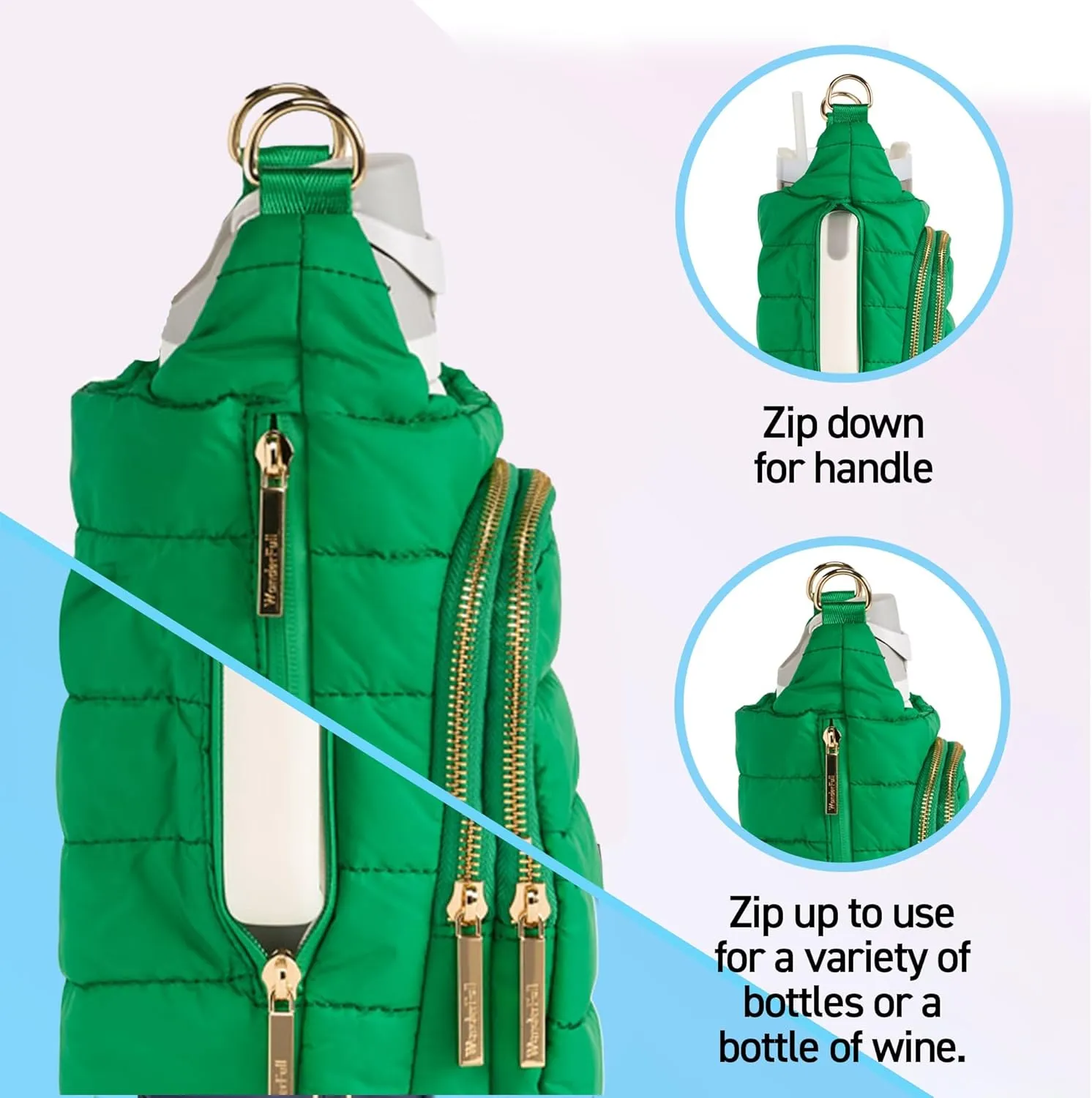 Original HydroBag Handle Collection | Large Crossbody Water Bottle Holder with Strap & Zipper Slot for Handle