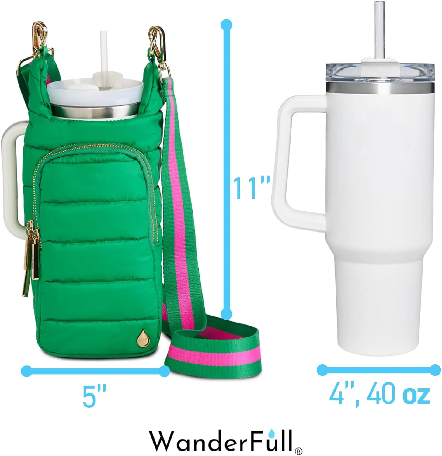 Original HydroBag Handle Collection | Large Crossbody Water Bottle Holder with Strap & Zipper Slot for Handle