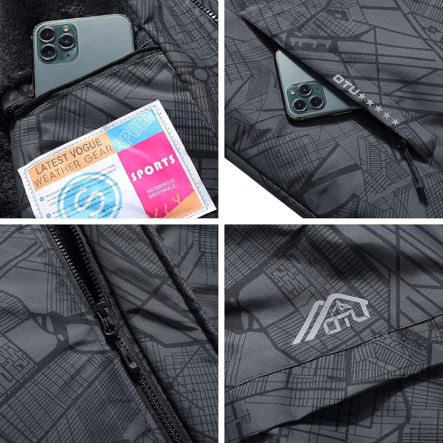 OTU Men's Waterproof Ski Jacket Snowboarding Windbreaker Warm Winter Hooded Mountain Snow Coat