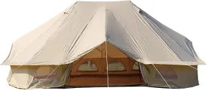 Outdoor Bell Tent 4-Season Luxury Large Yurt Tents 6 Meters 3 Doors Portable Glamping Bell Tent 8-12 Persons Cotton Canvas Tent with Hook for Family Camping Hiking Hello