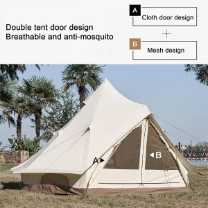 Outdoor Cotton Canvas Tent, Luxury Tents, Waterproof Large Tents with Sturdy Center & Door Pole and Space for 5~6 Person All 4 Season Camping Style Tent