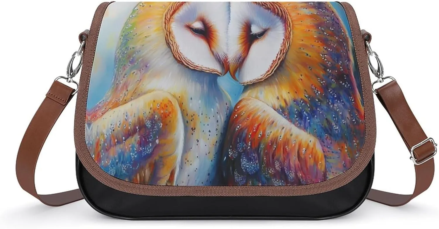 Owls Couple Crossbody Bags for Women Leather Tote Bag Handbag Purse for Work Travel