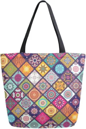 Oyihfvs Canvas Tote Grocery Bag, Women Large Shoulder Bag, Reusable Grocery Handbag