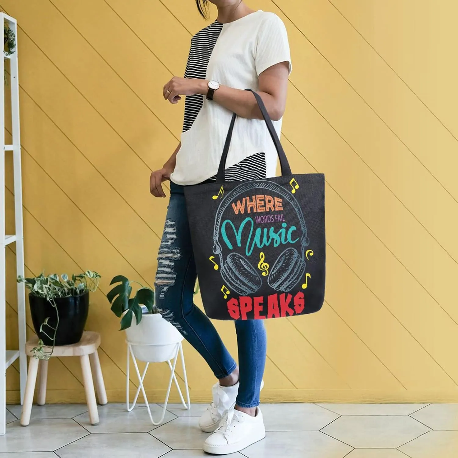 Oyihfvs Canvas Tote Grocery Bag, Women Large Shoulder Bag, Reusable Grocery Handbag