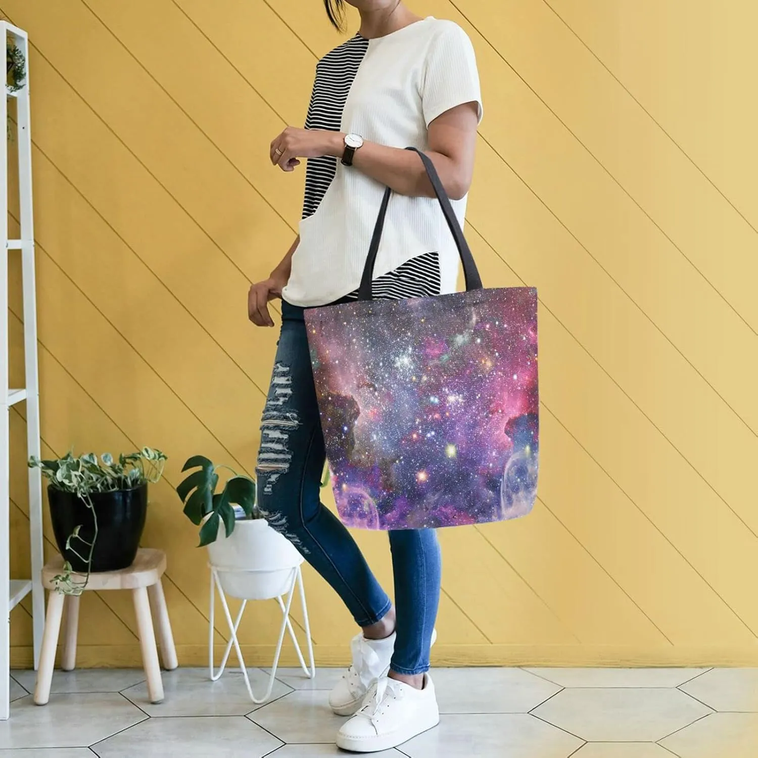 Oyihfvs Canvas Tote Grocery Bag, Women Large Shoulder Bag, Reusable Grocery Handbag