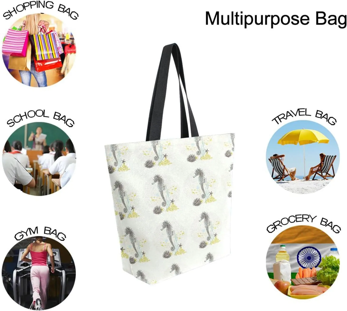 Oyihfvs Canvas Tote Grocery Bag, Women Large Shoulder Bag, Reusable Grocery Handbag