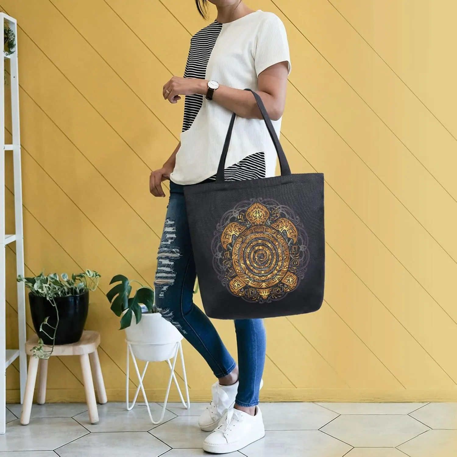 Oyihfvs Canvas Tote Grocery Bag, Women Large Shoulder Bag, Reusable Grocery Handbag