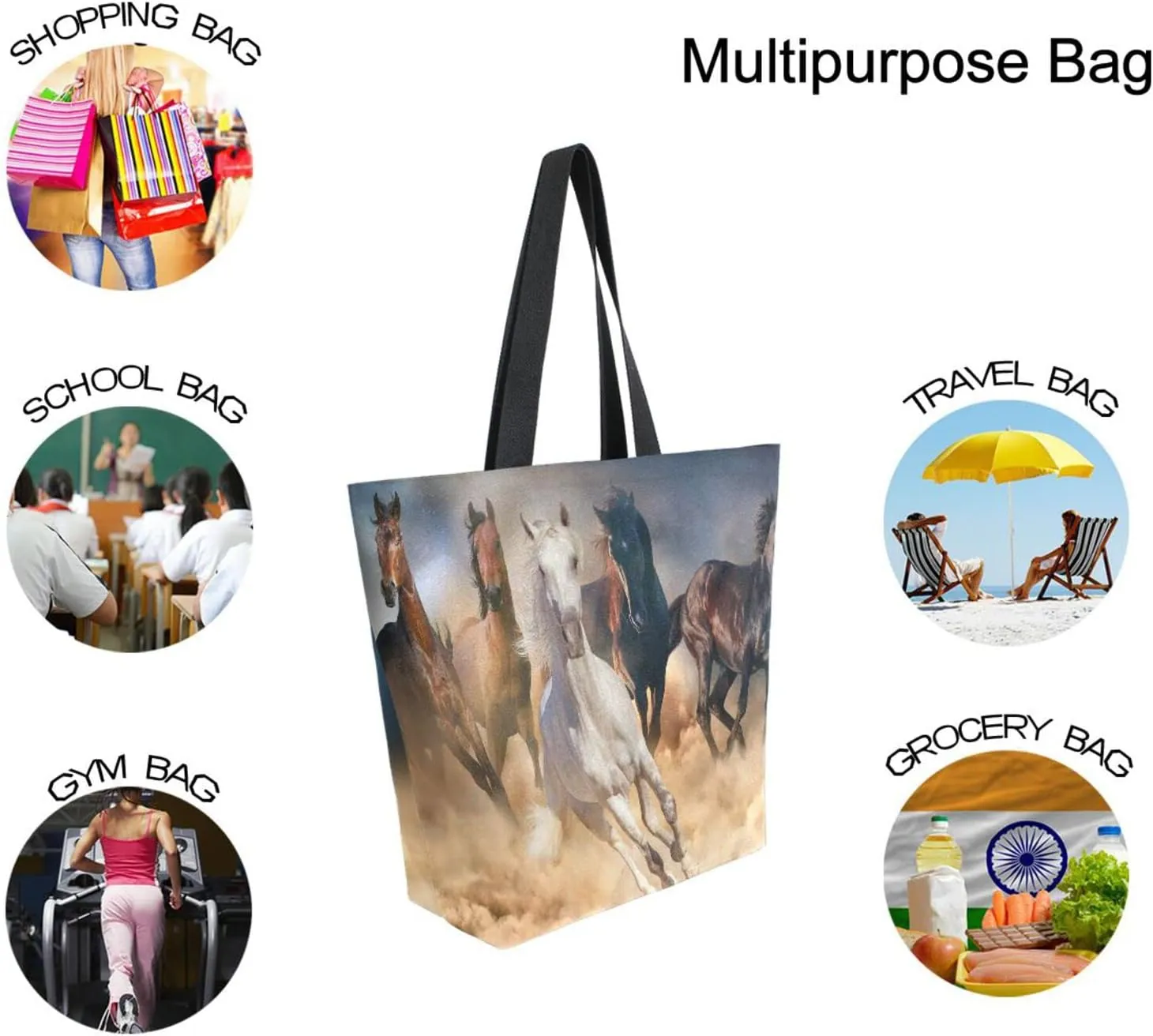 Oyihfvs Canvas Tote Grocery Bag, Women Large Shoulder Bag, Reusable Grocery Handbag