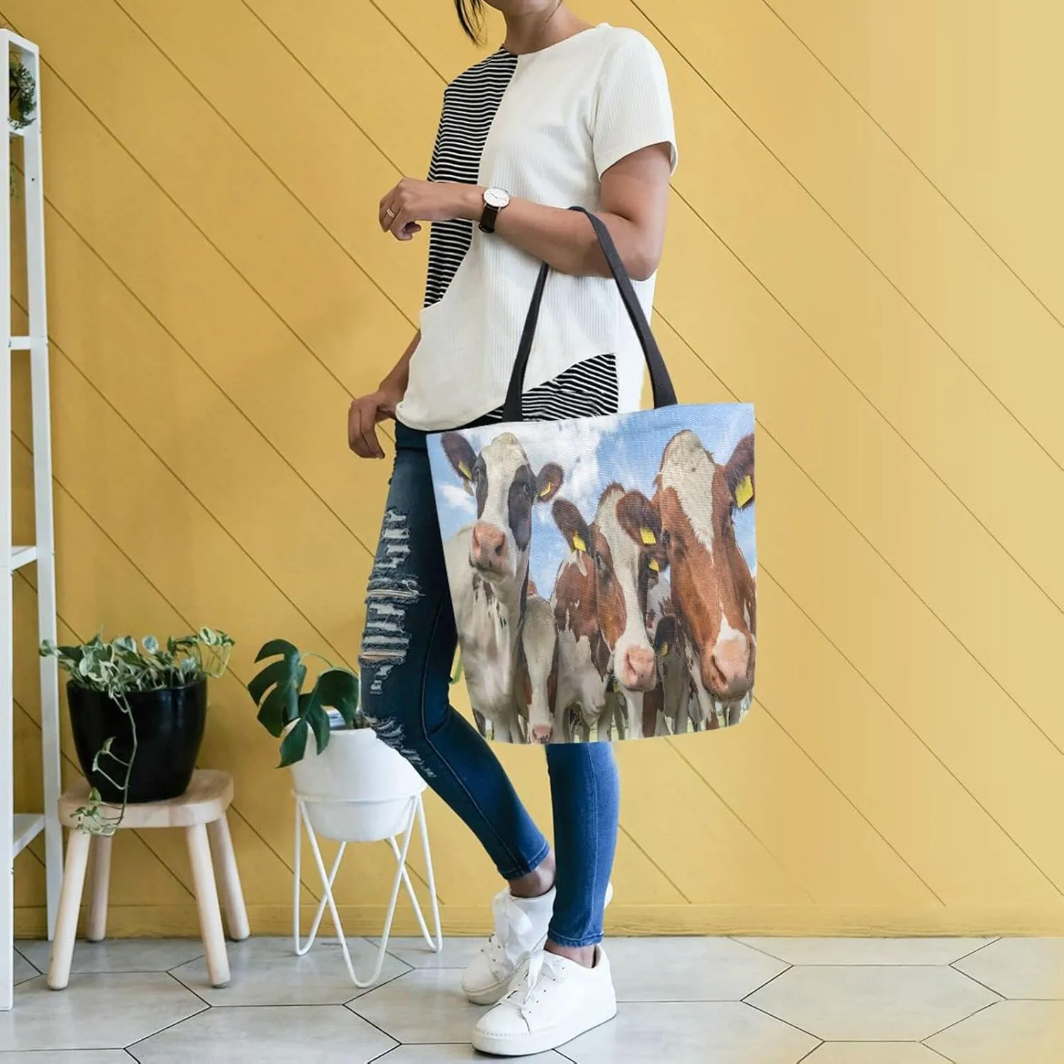 Oyihfvs Canvas Tote Grocery Bag, Women Large Shoulder Bag, Reusable Grocery Handbag