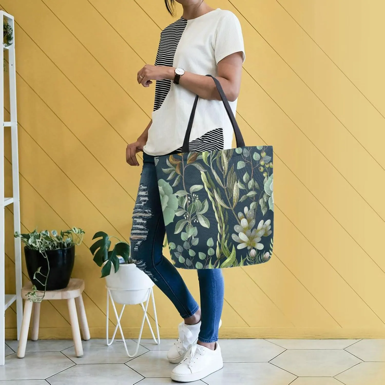Oyihfvs Canvas Tote Grocery Bag, Women Large Shoulder Bag, Reusable Grocery Handbag