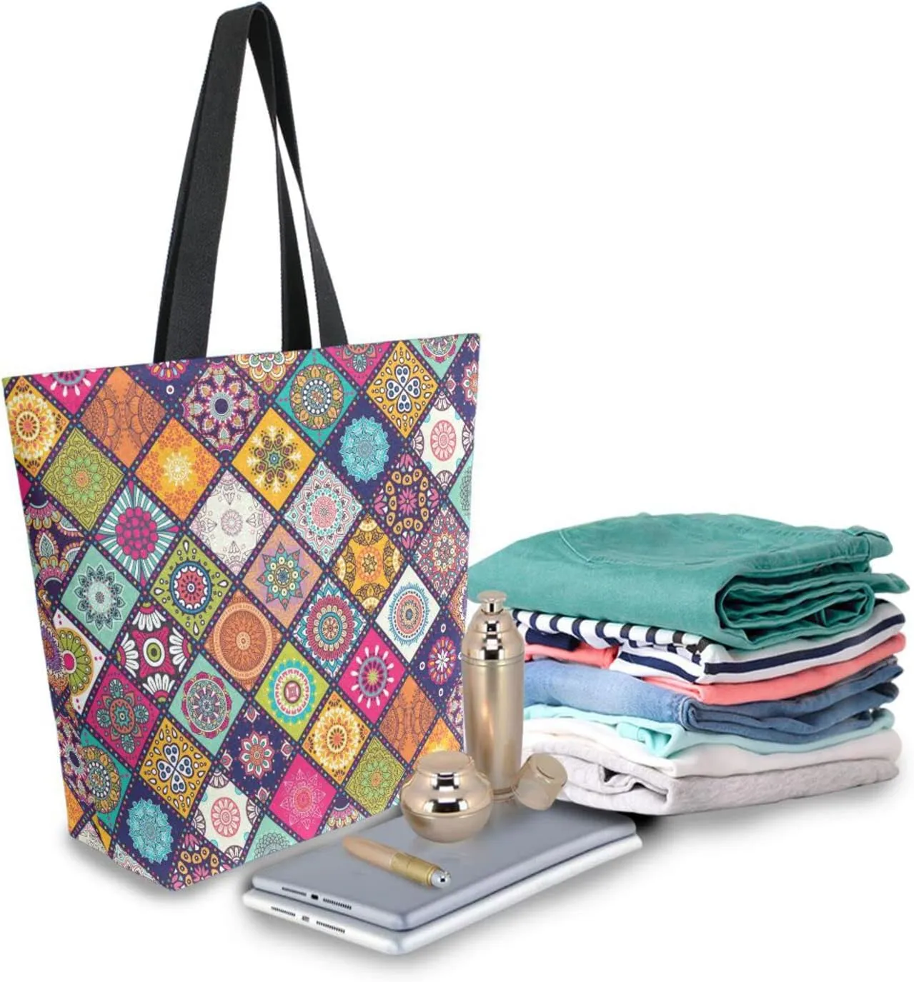 Oyihfvs Canvas Tote Grocery Bag, Women Large Shoulder Bag, Reusable Grocery Handbag