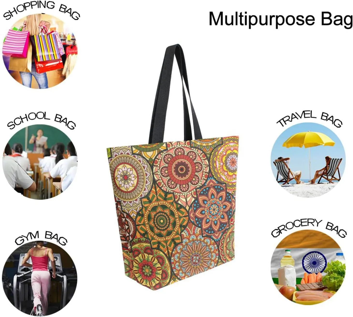 Oyihfvs Canvas Tote Grocery Bag, Women Large Shoulder Bag, Reusable Grocery Handbag