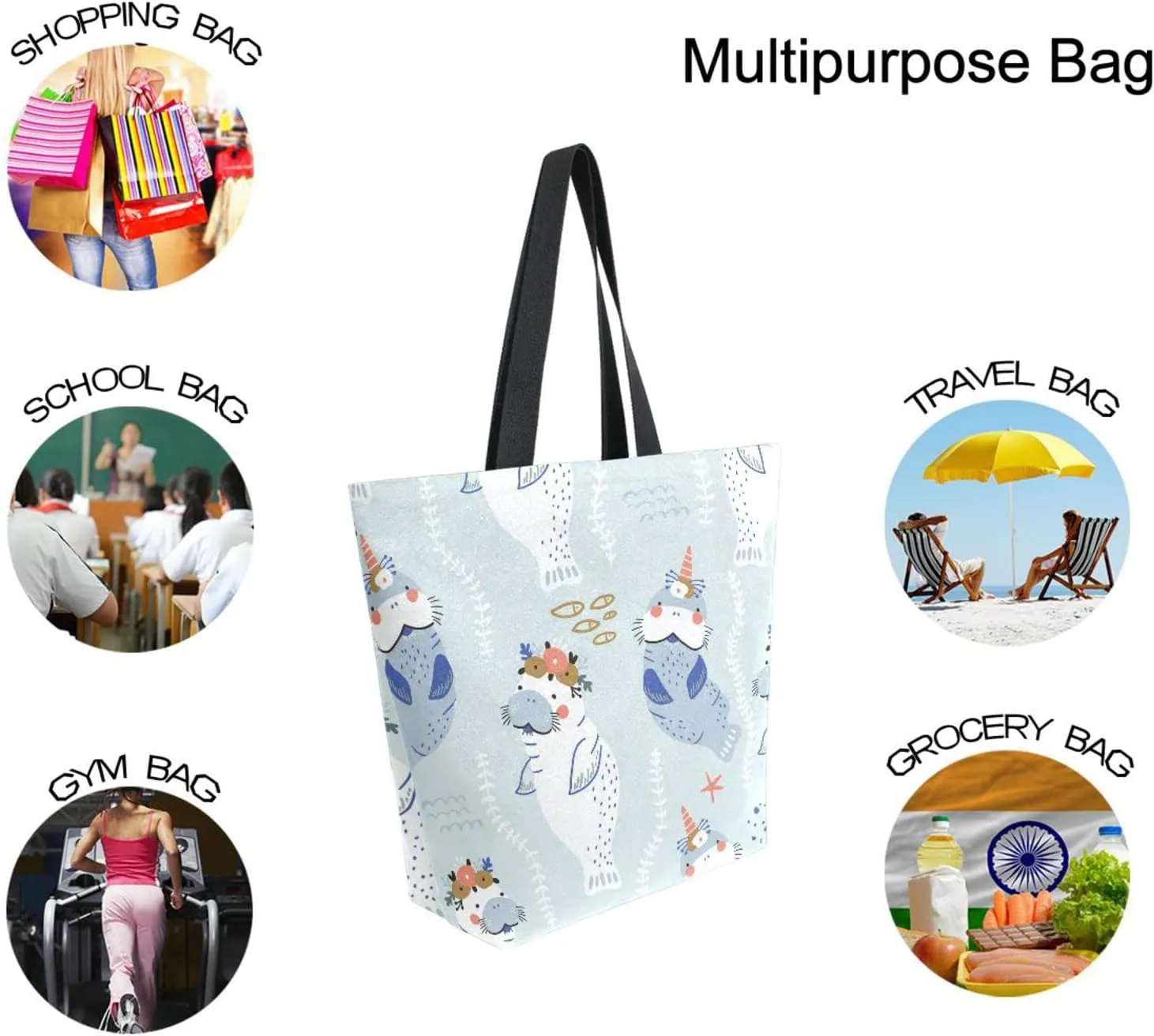 Oyihfvs Canvas Tote Grocery Bag, Women Large Shoulder Bag, Reusable Grocery Handbag