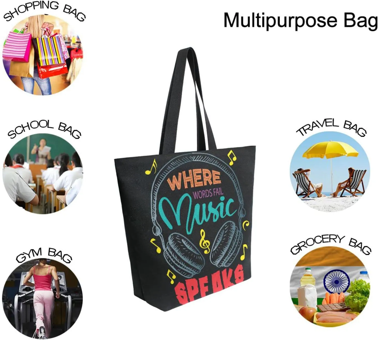 Oyihfvs Canvas Tote Grocery Bag, Women Large Shoulder Bag, Reusable Grocery Handbag