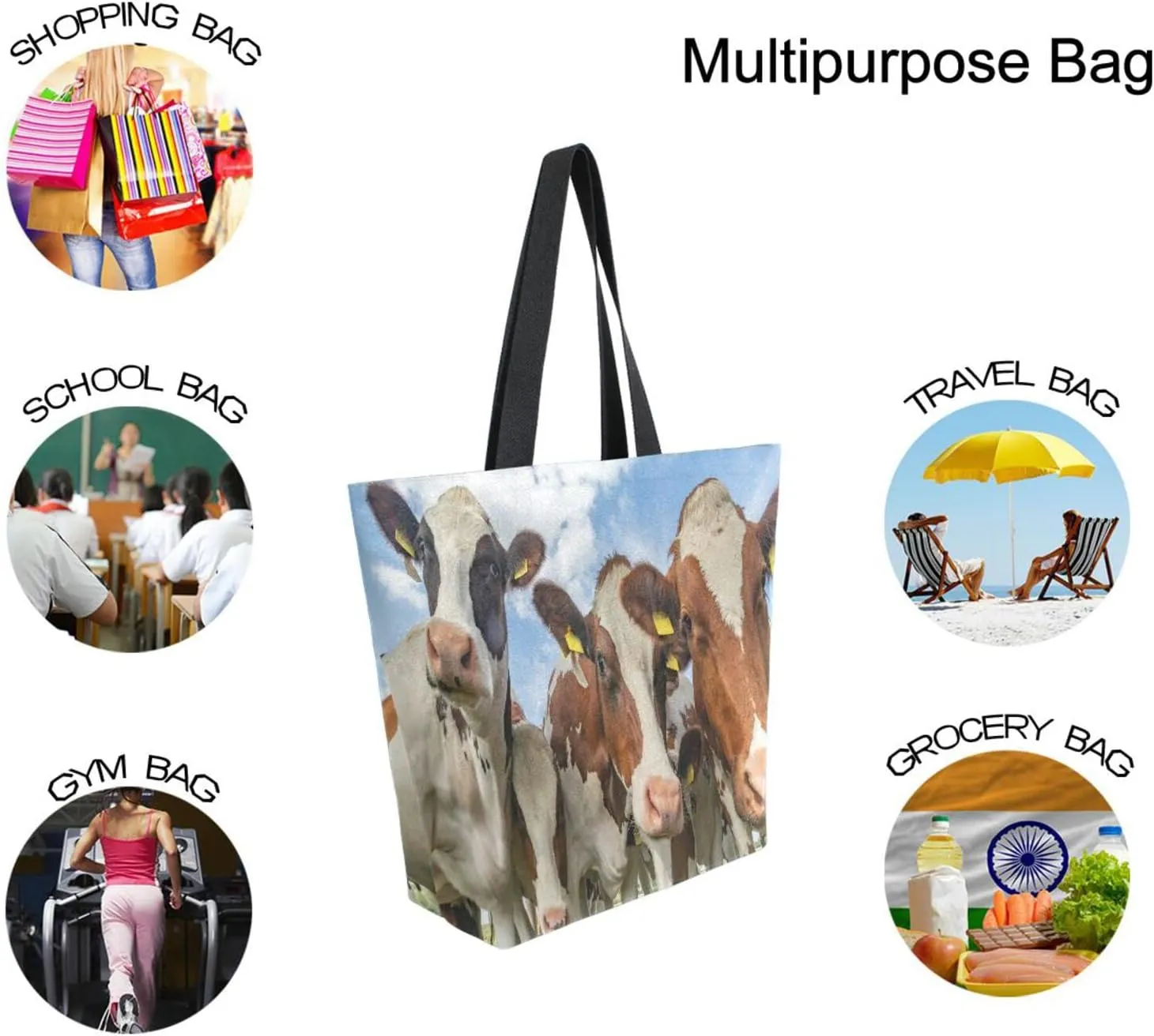 Oyihfvs Canvas Tote Grocery Bag, Women Large Shoulder Bag, Reusable Grocery Handbag