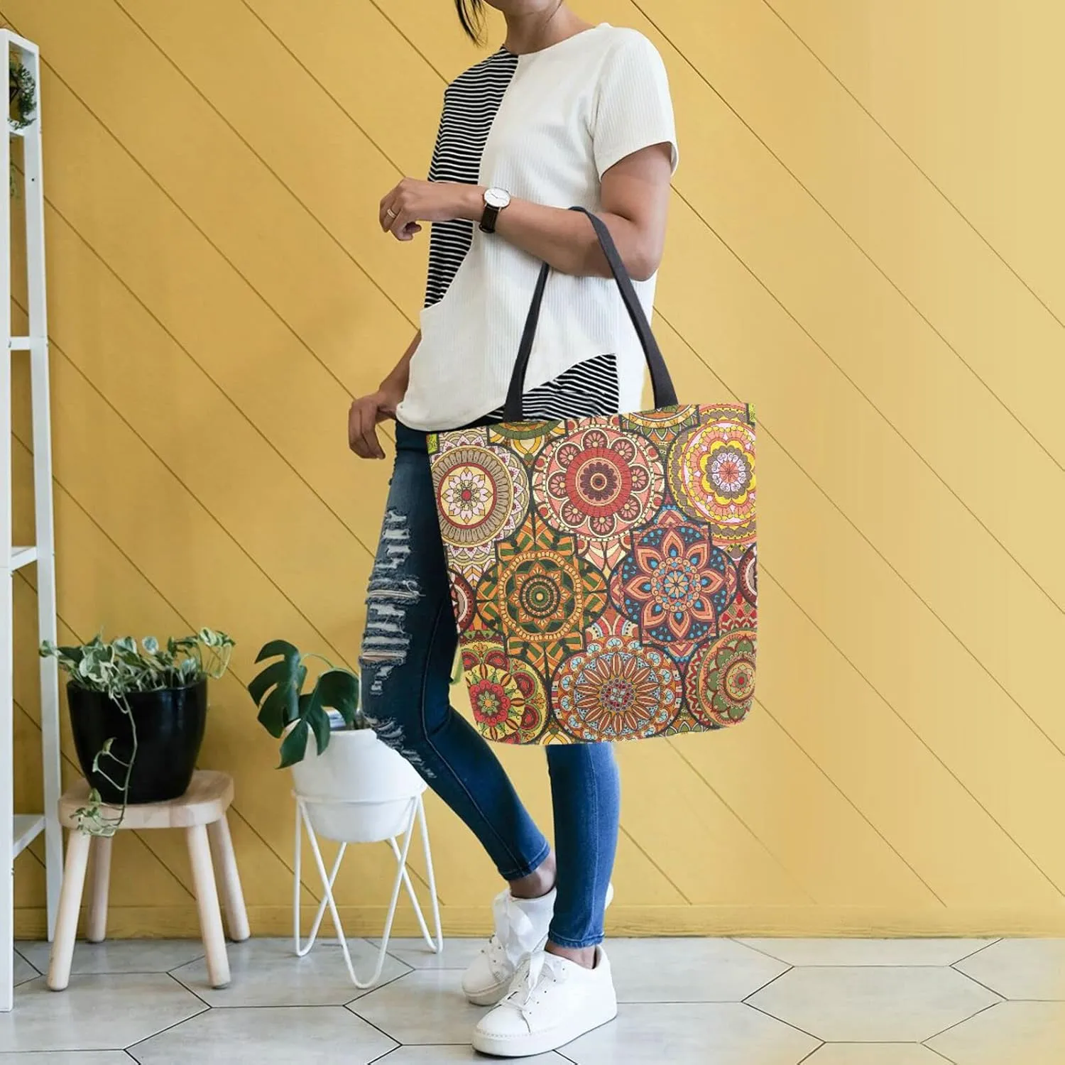 Oyihfvs Canvas Tote Grocery Bag, Women Large Shoulder Bag, Reusable Grocery Handbag