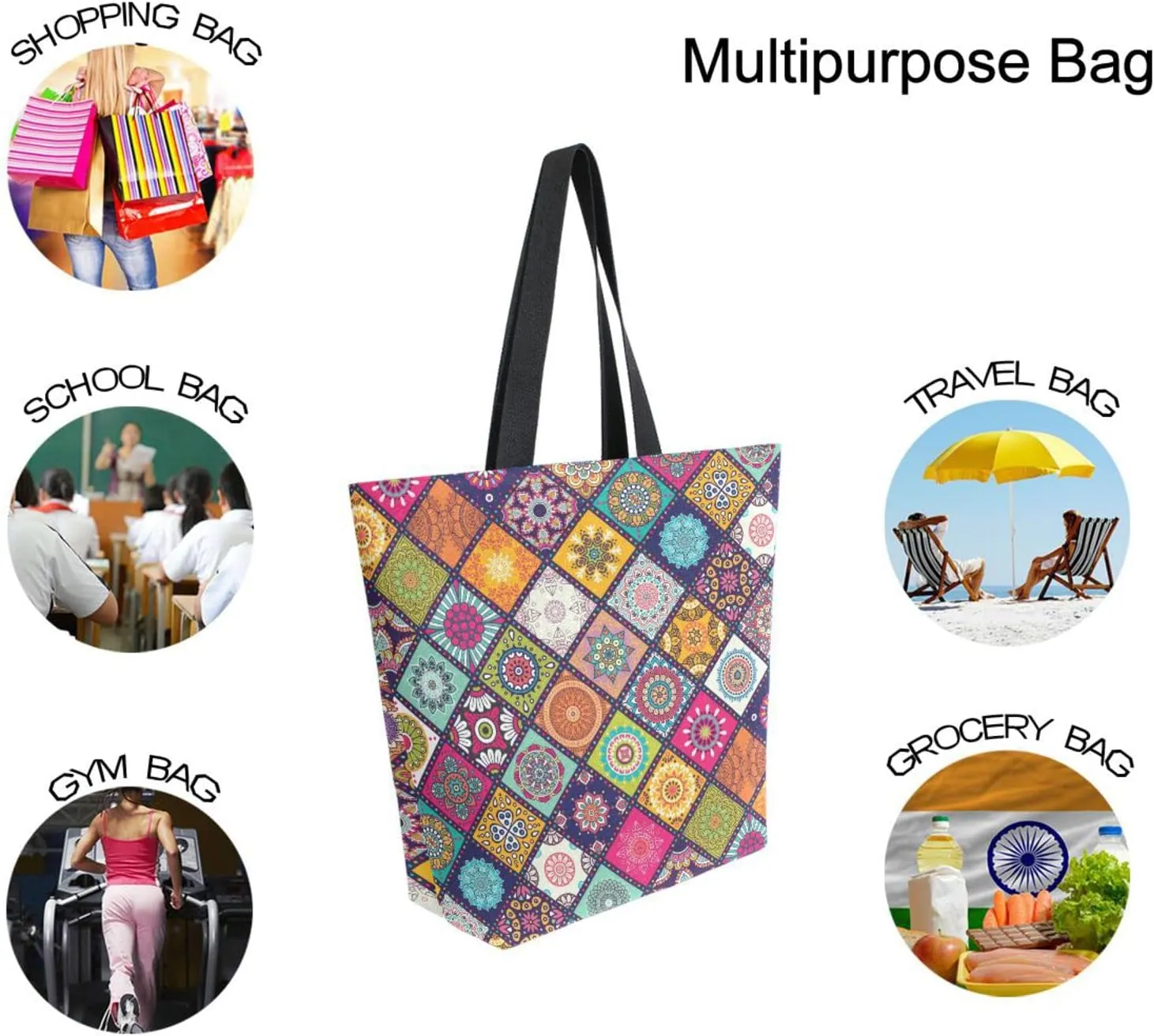 Oyihfvs Canvas Tote Grocery Bag, Women Large Shoulder Bag, Reusable Grocery Handbag