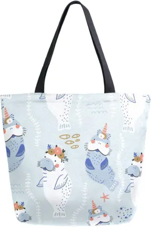 Oyihfvs Canvas Tote Grocery Bag, Women Large Shoulder Bag, Reusable Grocery Handbag