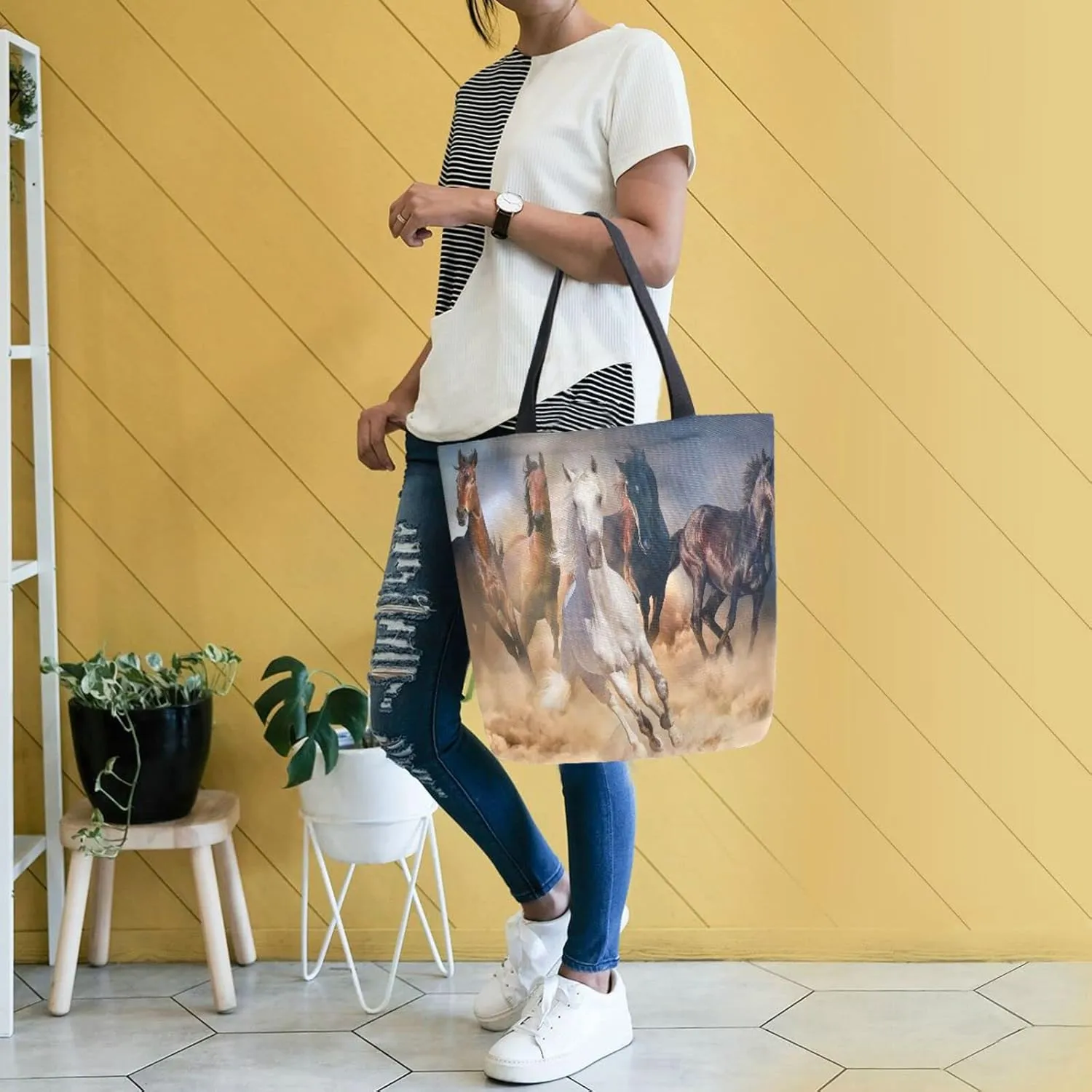 Oyihfvs Canvas Tote Grocery Bag, Women Large Shoulder Bag, Reusable Grocery Handbag