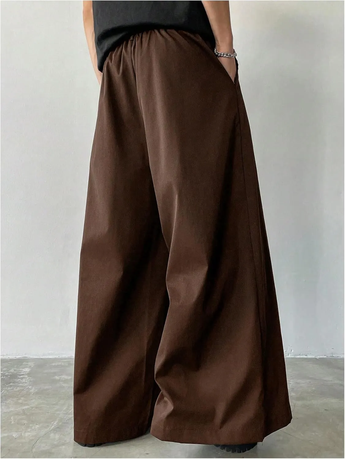 OYOANGLE Men's Baggy Wide Leg Pants Zipper Fly Pleated Trousers Business Casual Dress Pants with Pocket