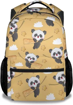 Panda Backpacks for Girls, Boys - 16 Inch Cute Backpack for School - Yellow, Large Capacity, Durable, Lightweight Bookbag for Kids Travel
