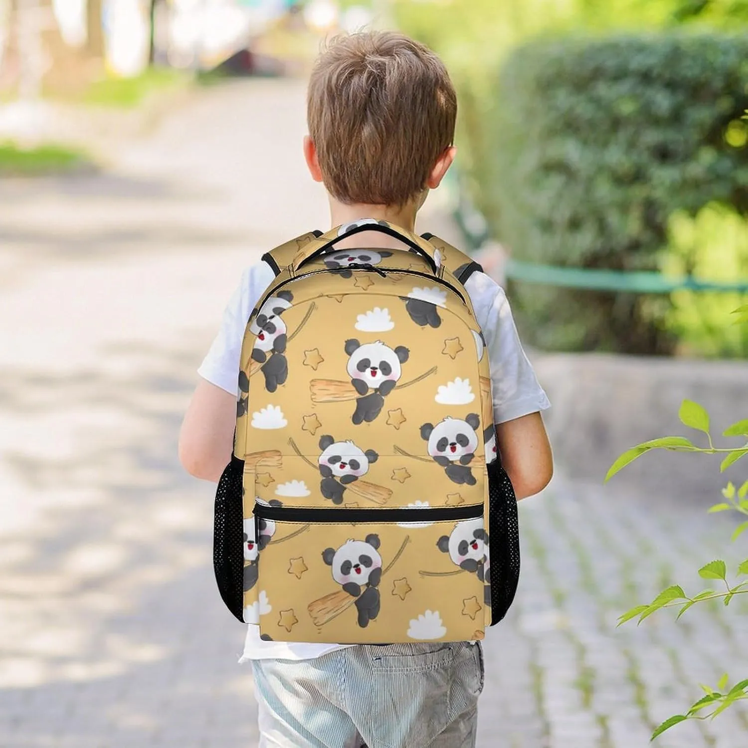 Panda Backpacks for Girls, Boys - 16 Inch Cute Backpack for School - Yellow, Large Capacity, Durable, Lightweight Bookbag for Kids Travel