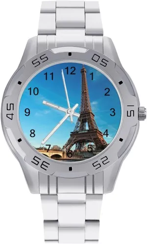 Paris Eiffel Tower Simple Stainless Steel Band Business Watch Dress Wrist Unique Luxury Work Casual Waterproof Watches