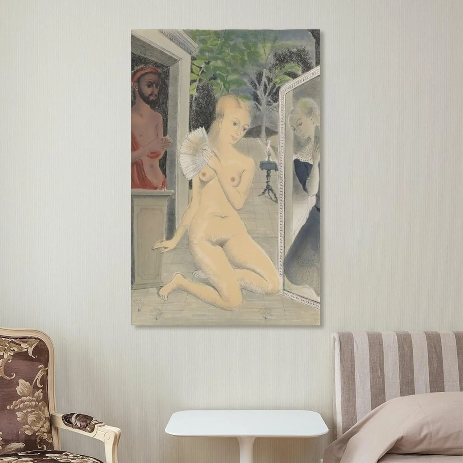 Paul Delvaux Posters Print THE FAN Wall Art Poster Scroll Canvas Painting Picture Living Room Decor Home Framed/Unframed 16x24inch(40x60cm)