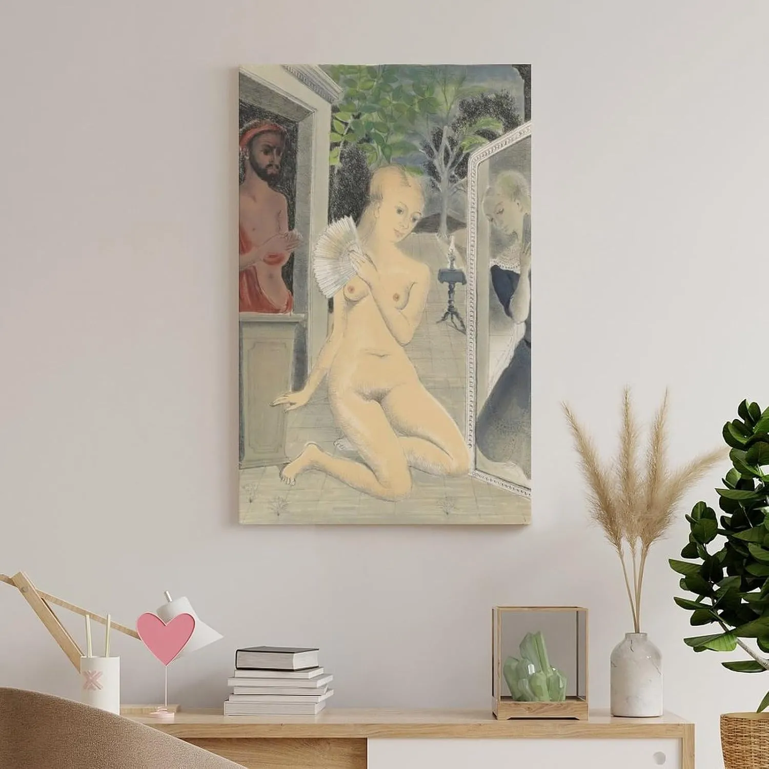 Paul Delvaux Posters Print THE FAN Wall Art Poster Scroll Canvas Painting Picture Living Room Decor Home Framed/Unframed 16x24inch(40x60cm)