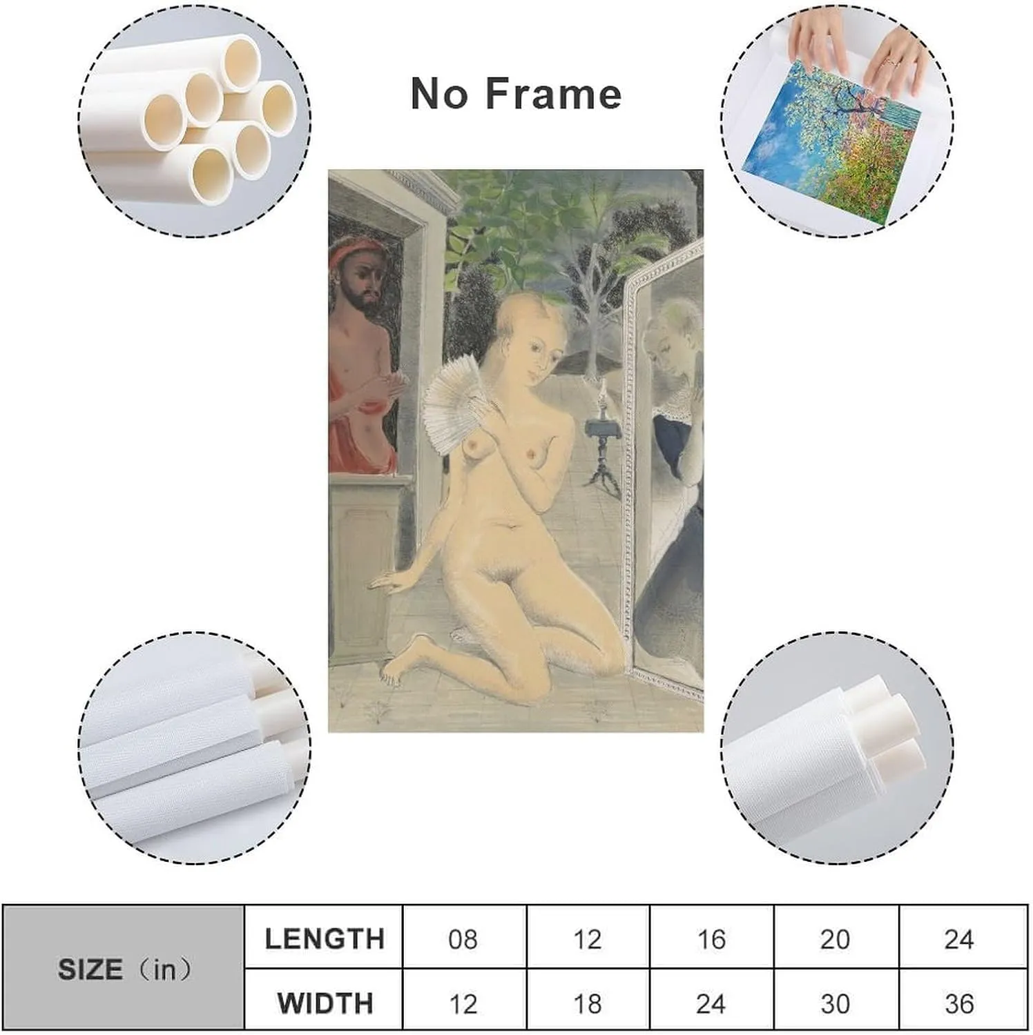 Paul Delvaux Posters Print THE FAN Wall Art Poster Scroll Canvas Painting Picture Living Room Decor Home Framed/Unframed 16x24inch(40x60cm)
