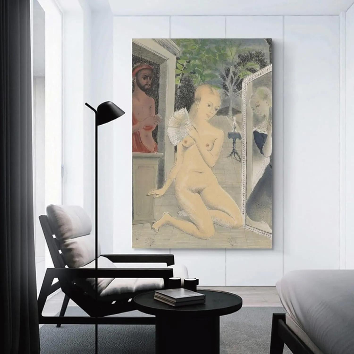Paul Delvaux Posters Print THE FAN Wall Art Poster Scroll Canvas Painting Picture Living Room Decor Home Framed/Unframed 16x24inch(40x60cm)