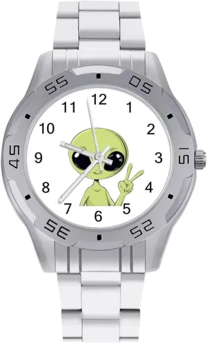 Peace Alien Mugshot Simple Stainless Steel Band Business Watch Dress Wrist Unique Luxury Work Casual Waterproof Watches