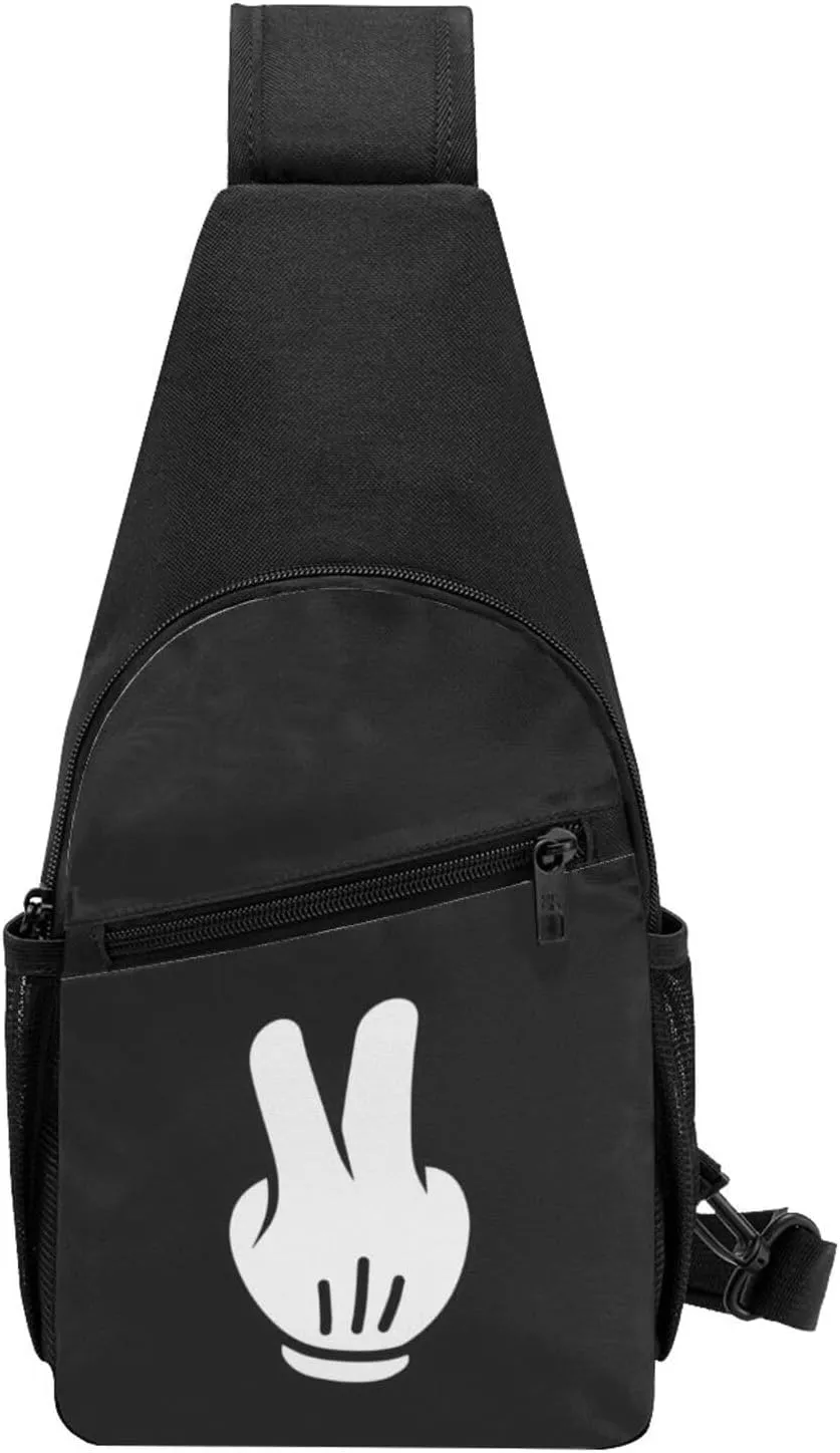 Peace Gestures Peace Sign Unisex Chest Bag Lightweight Crossbody Shoulder Bag Travel Pocket Black