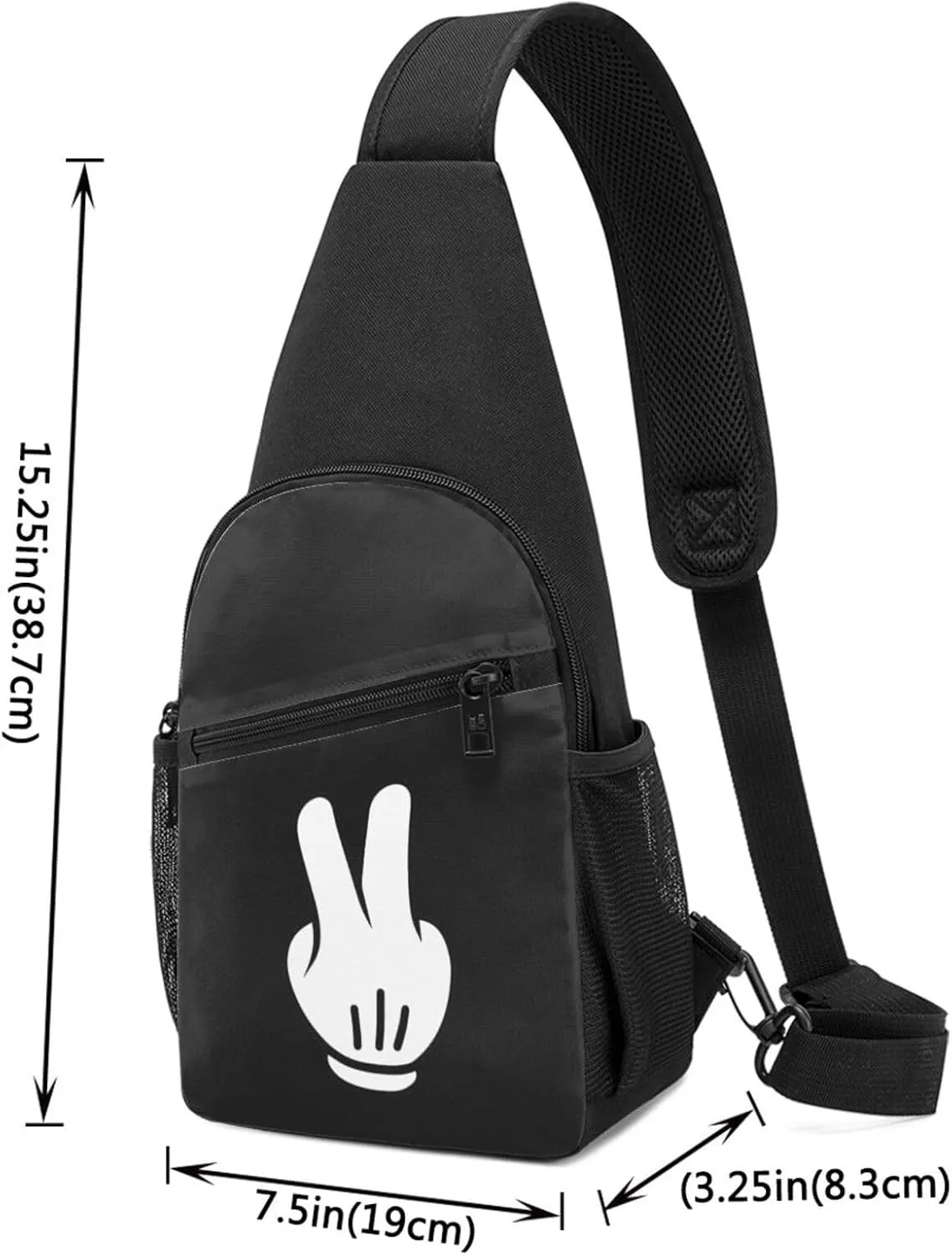 Peace Gestures Peace Sign Unisex Chest Bag Lightweight Crossbody Shoulder Bag Travel Pocket Black