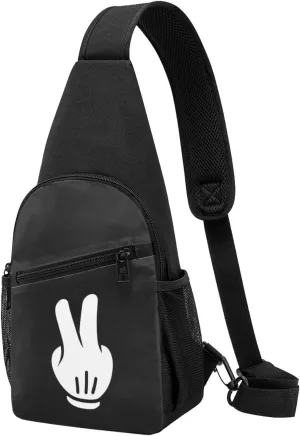 Peace Gestures Peace Sign Unisex Chest Bag Lightweight Crossbody Shoulder Bag Travel Pocket Black