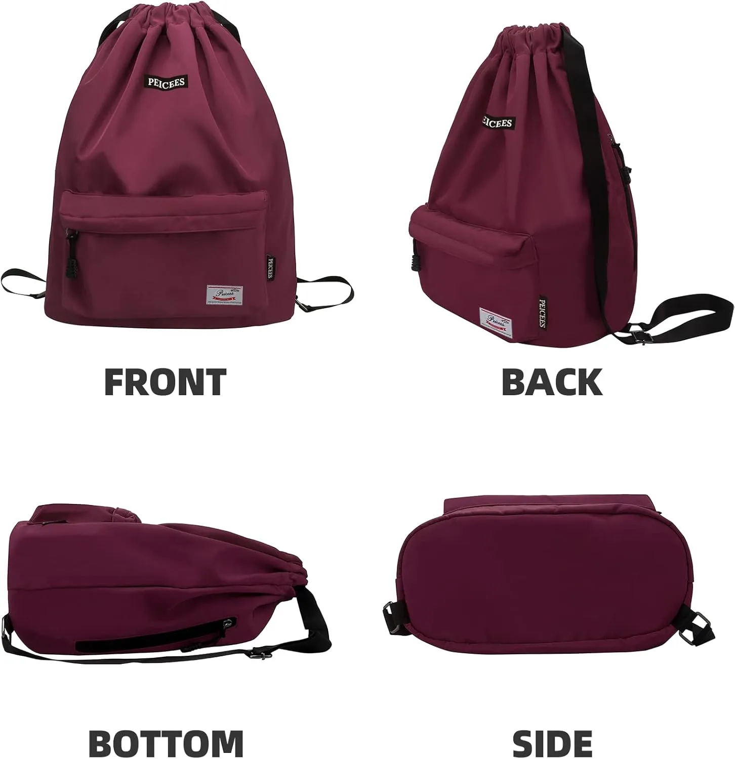 Peicees Waterproof Drawstring Sport Bag Lightweight Sackpack Backpack for Men and Women