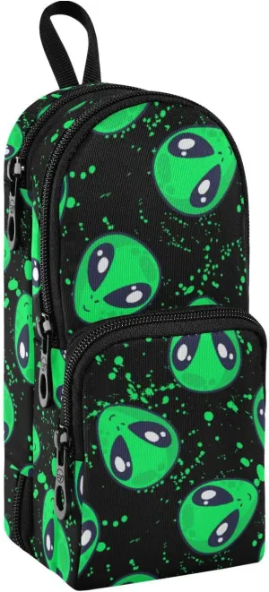 Pencil Case Big Capacity Green Alien Handheld Pencil Pouch Portable Large Storage Canvas Pencil Bag for Boys Girls Adults Students