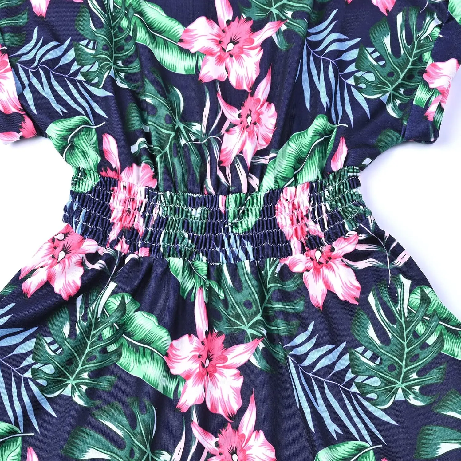 Perfashion Girls Summer Dresses Printed Casual Loose Sundress Smocked Waist Roll-Sleeve